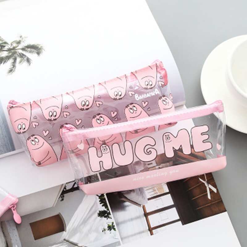 

1pc Cartoon Clear Pencil Bag, Pink