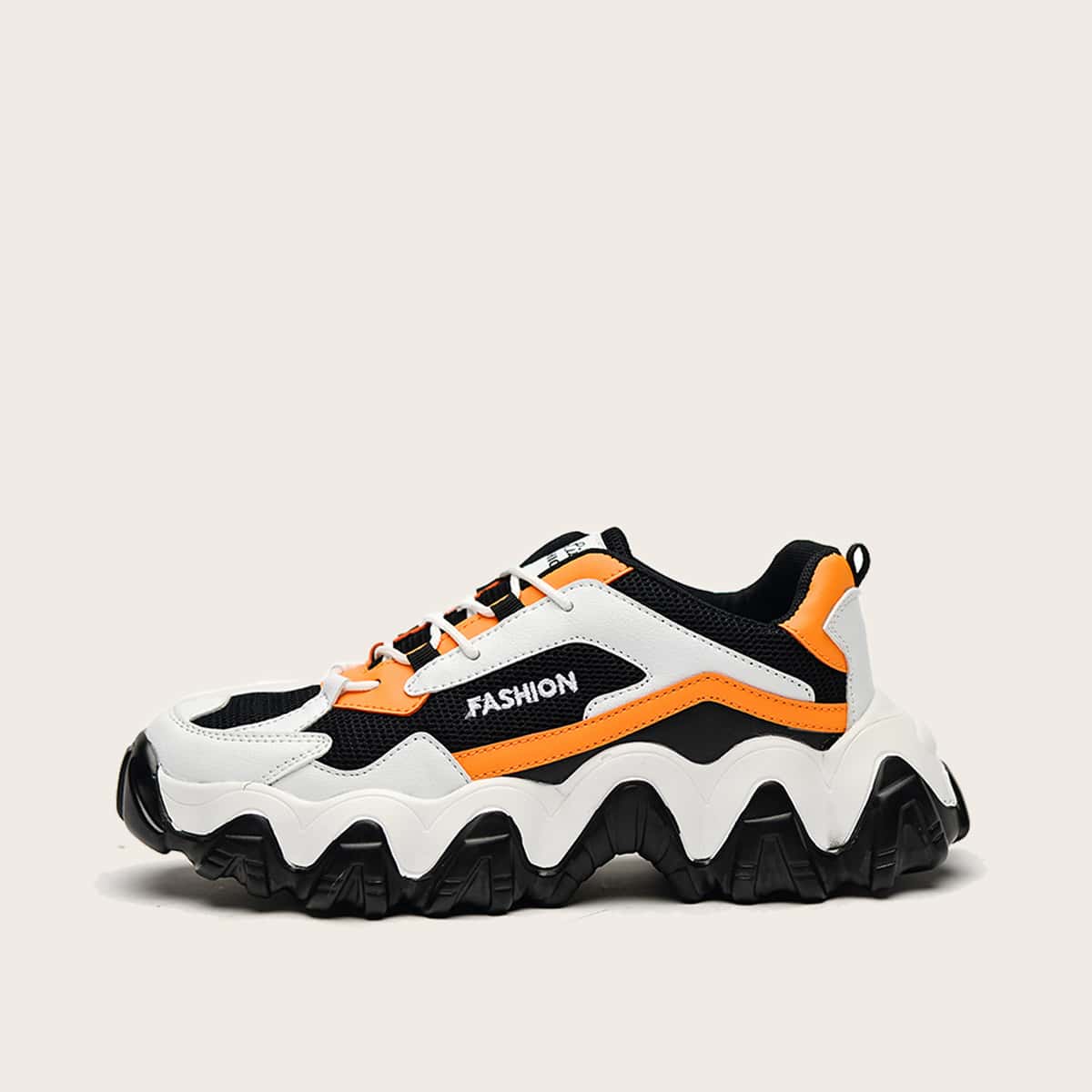 

Guys Lace-up Front Mesh Panel Sneakers, Black and white