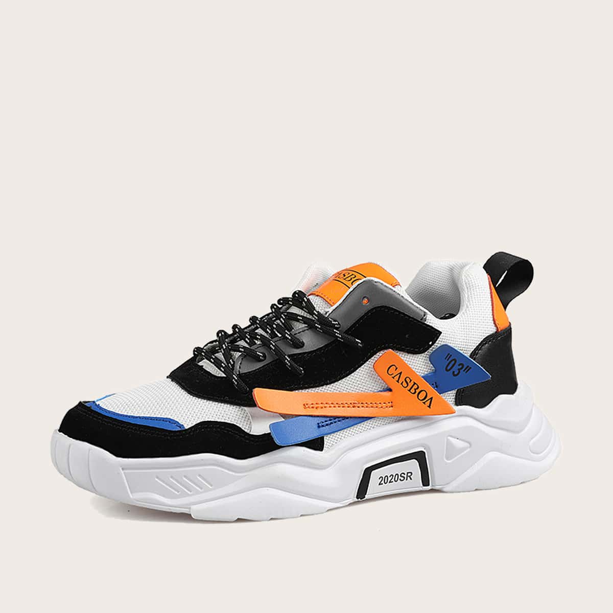 

Guys Lace-up Front Mesh Panel Sneakers, Black and white