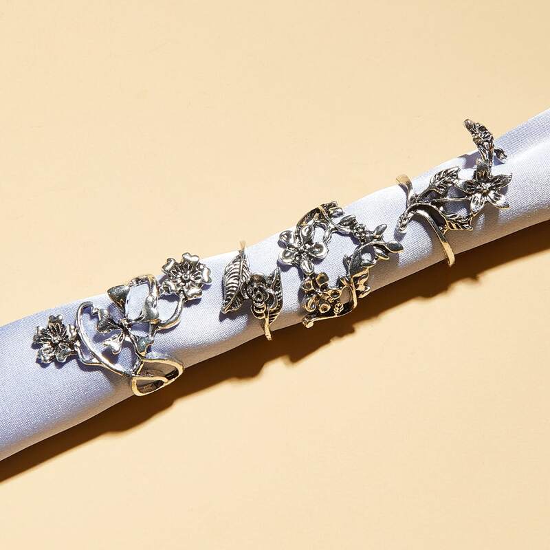 

4pcs Floral Decor Ring, Silver