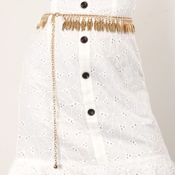 

Leaf Tassel Waist Chain Belt, Gold