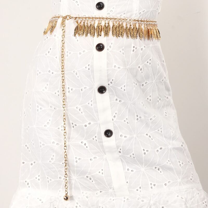 

Leaf Tassel Waist Chain Belt, Gold