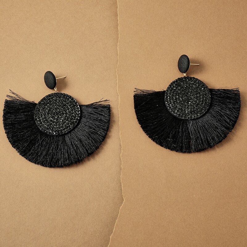 

1pair Rhinestone Decor Tassel Decor Earrings, Black