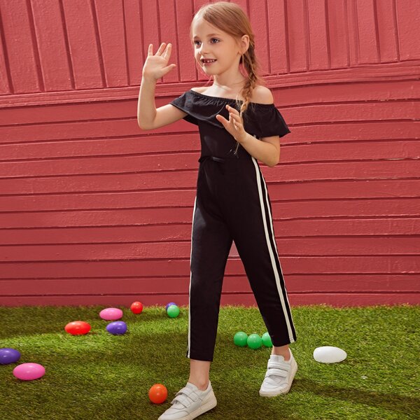 

Toddler Girls Side Stripe Knot Front Tee Jumpsuit, Black