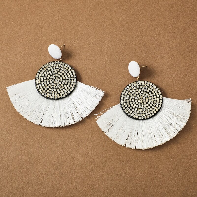 

1pair Rhinestone Decor Tassel Decor Earrings, White