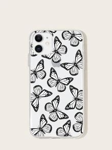 Butterfly Print Clear Case Compatible With iPhone - Black and White - View 1