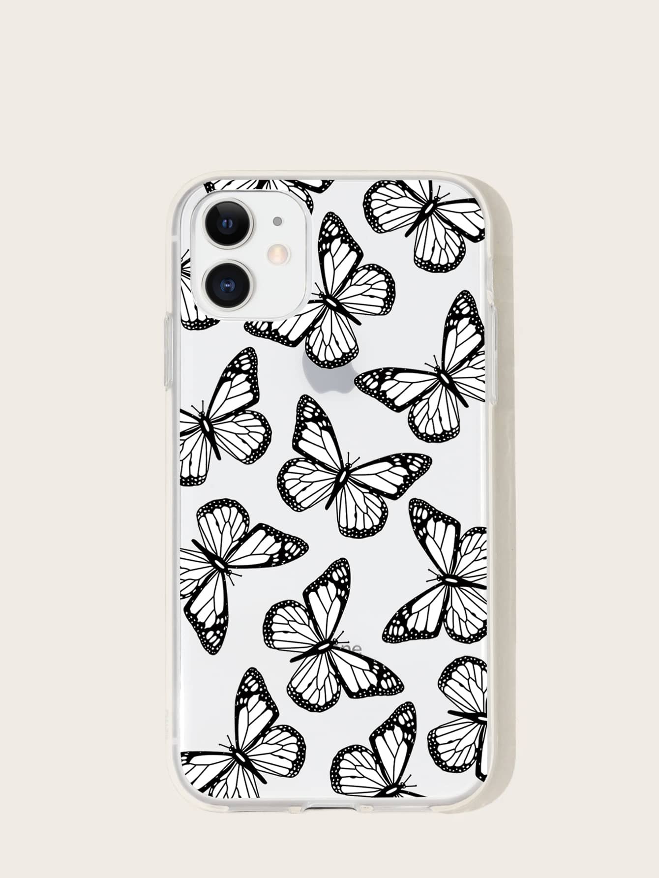 Butterfly Print Clear Case Compatible With iPhone - Black and White - View 1