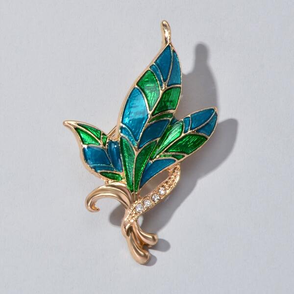 

1pc Rhinestone Engraved Leaf Decor Brooch, Multicolor