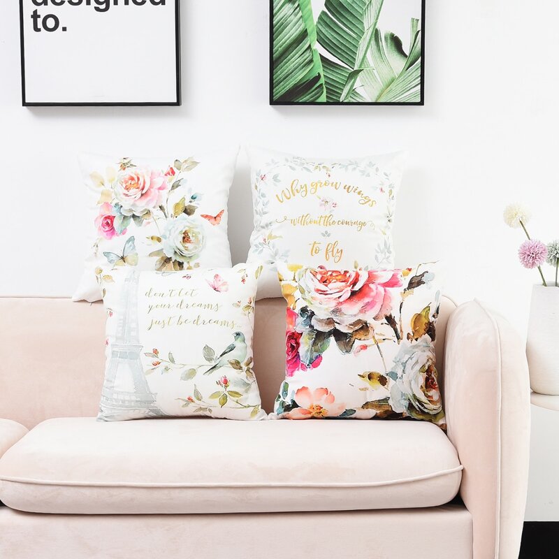 

1pc Flower Print Cushion Cover Without Filler, Multicolor
