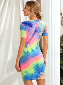 SHEIN 螺旋紮染包臀連衣裙 - 彩色 - 查看 2