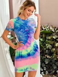 SHEIN 螺旋紮染包臀連衣裙 - 彩色 - 查看 1