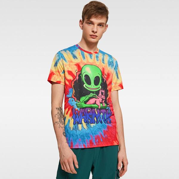 

Men Letter and Alien Print Tie Dye Top, Multicolor