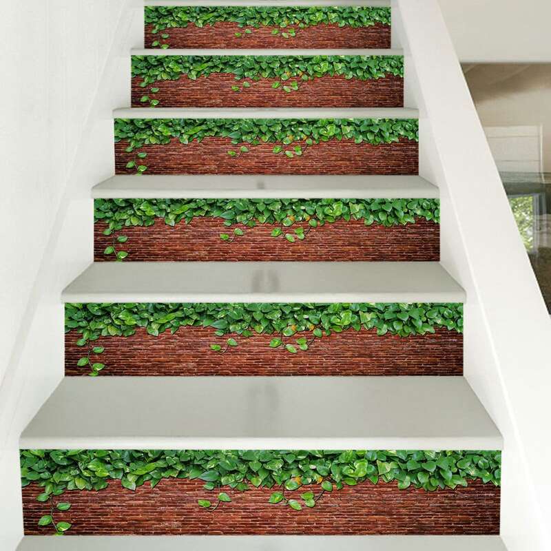 

Leaf & Brick Pattern Stairs Sticker, Multicolor