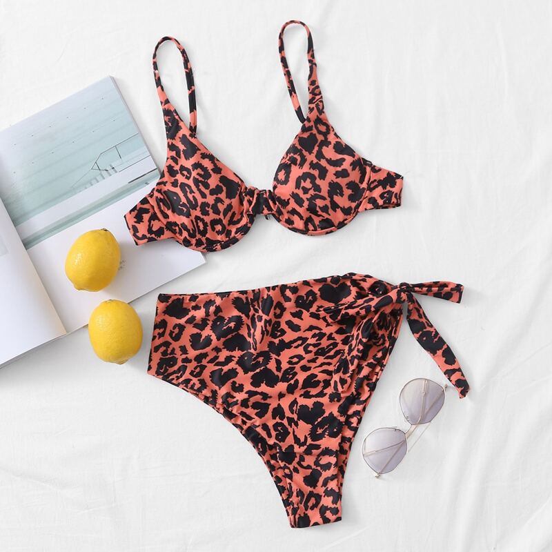 

Leopard Push Up High Waist Bikini Swimsuit, Multicolor