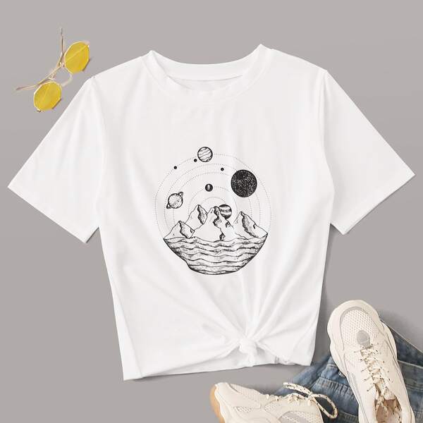 

Plus Mountain And Planet Print Tee, White