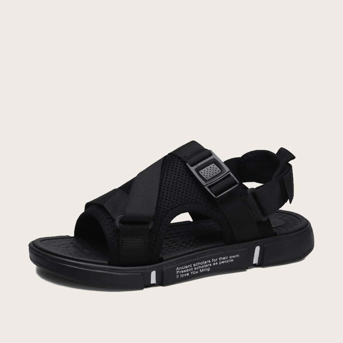 

Guys Open Toe Buckle Decor Sandals, Black