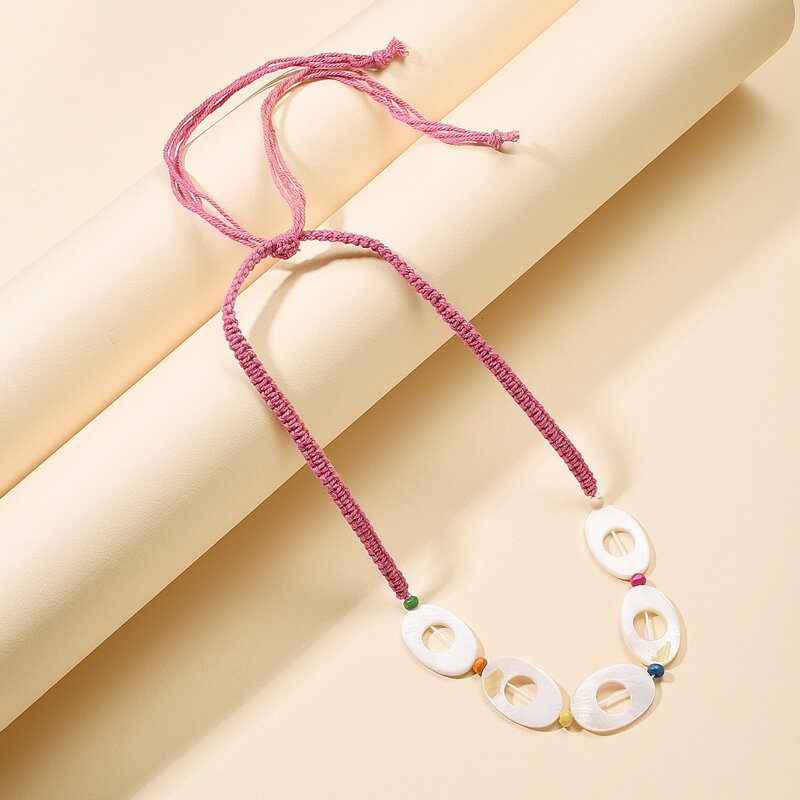 

1pc Hollow Out Braided Necklace, Pink