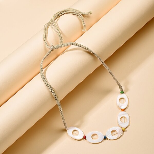 

1pc Hollow Out Braided Necklace, Khaki