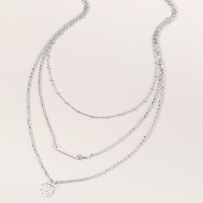 

1pc Coin Charm Layered Necklace, Silver