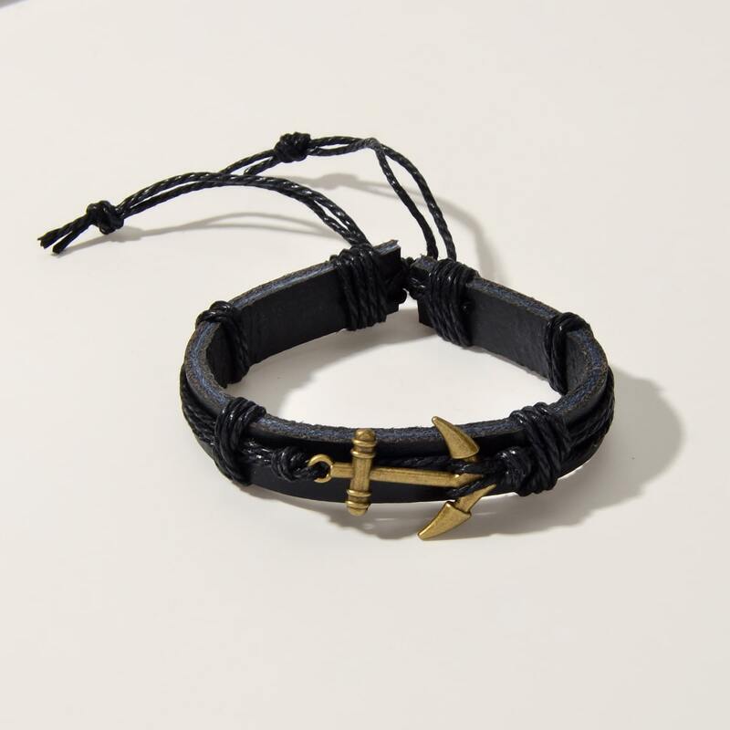 

1pc Anchor Decor Braided Bracelet, Black