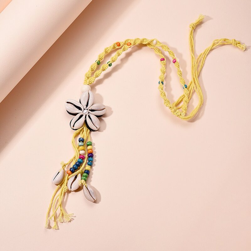 

1pc Shell Charm Beaded Braided Necklace, Yellow