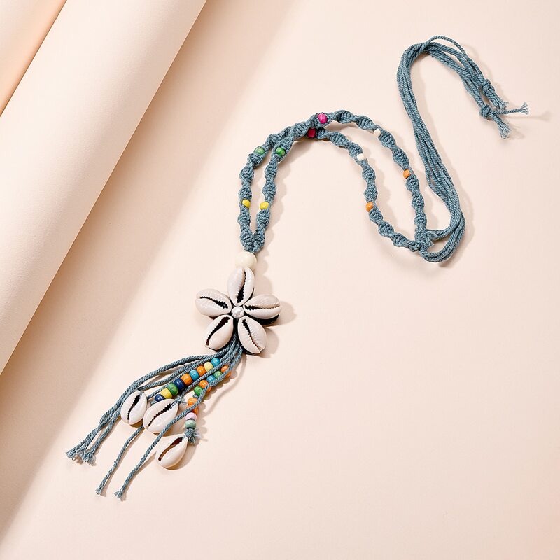 

1pc Shell Charm Beaded Braided Necklace, Blue