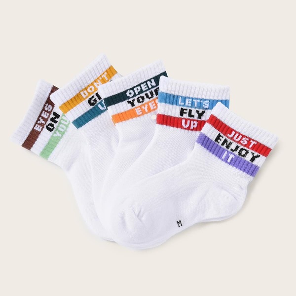 

5pairs Toddler Boys Slogan Graphic Socks, Multicolor