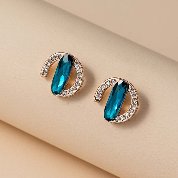 

1pair Crystal Decor Earrings, Blue