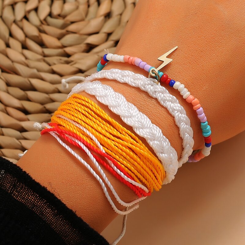 

5pcs Lightning Charm Braided Bracelet, Multicolor