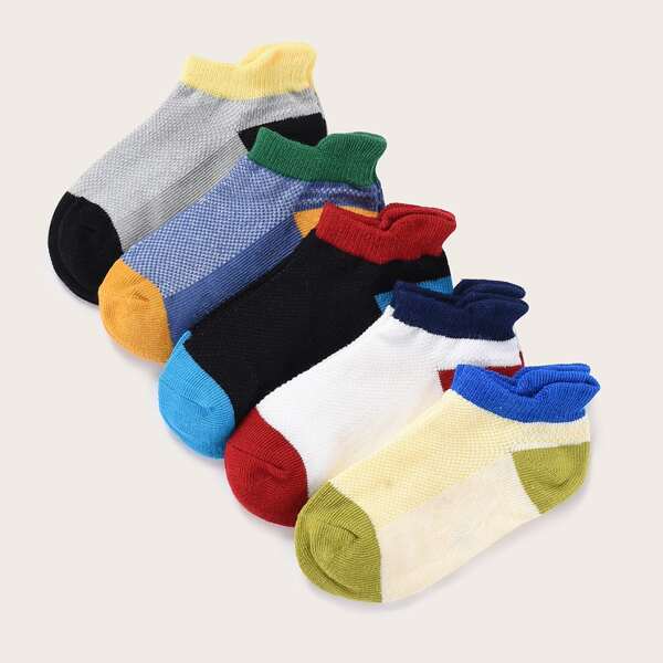 

5pairs Toddler Boys Color Block Socks, Multicolor