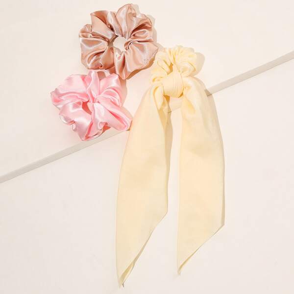 

3pcs Solid Scrunchie Scarf, Multicolor