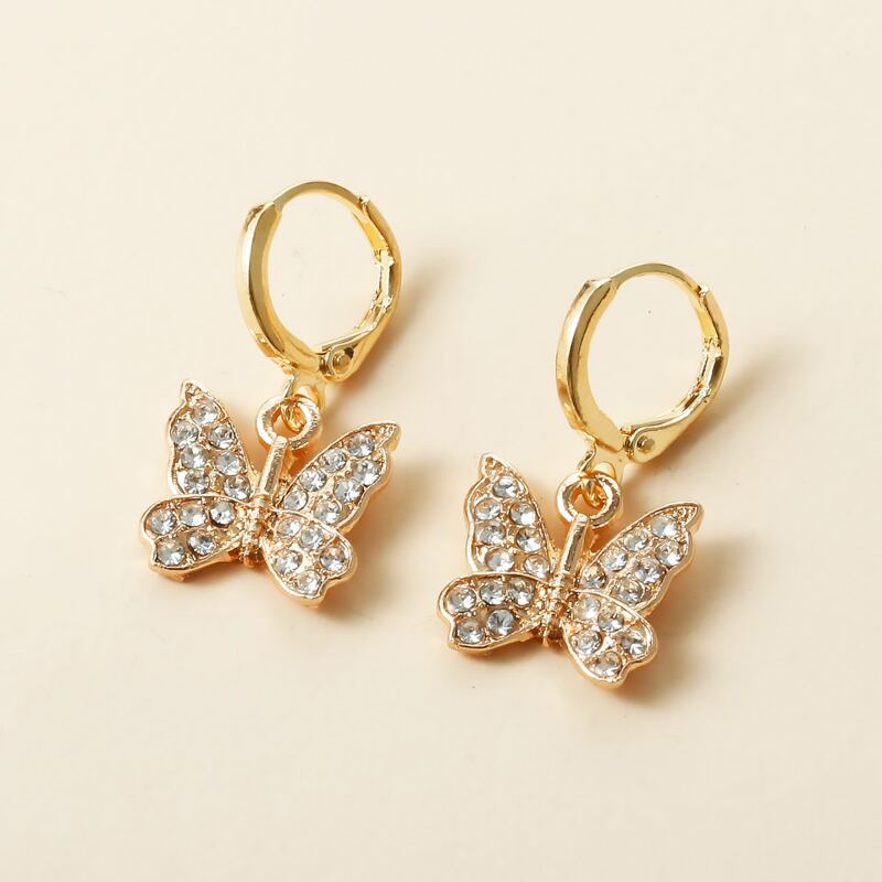 

1pair Rhinestone Decor Butterfly Decor Earrings, Gold
