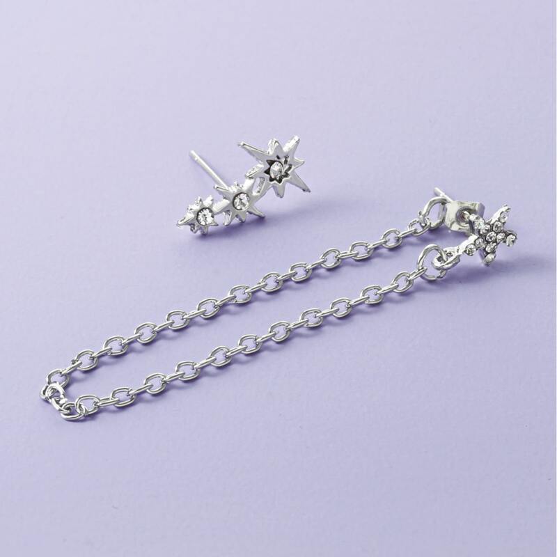 

1pair Rhinestone Decor Star Decor Earrings, Silver