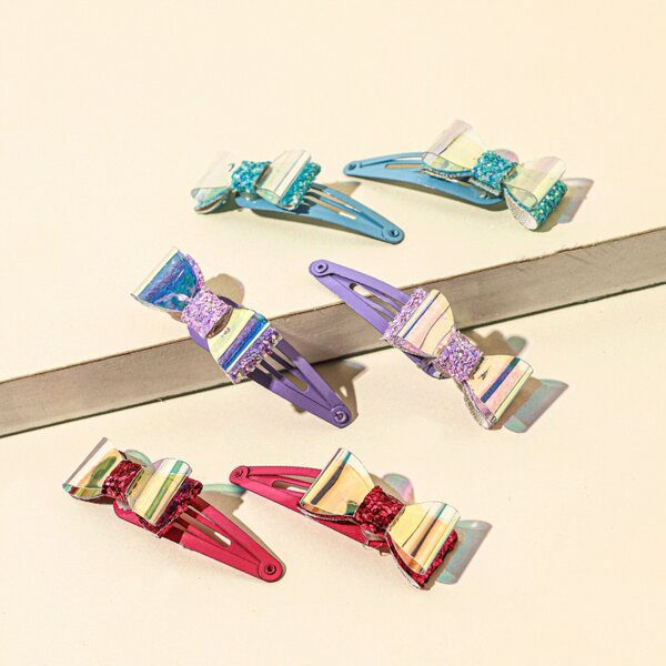 

6pcs Toddler Girls Glitter Bow Decor Hair Clip, Multicolor