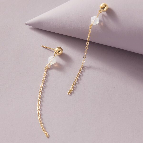 

1pair Long Strip Chain Drop Earrings, Gold