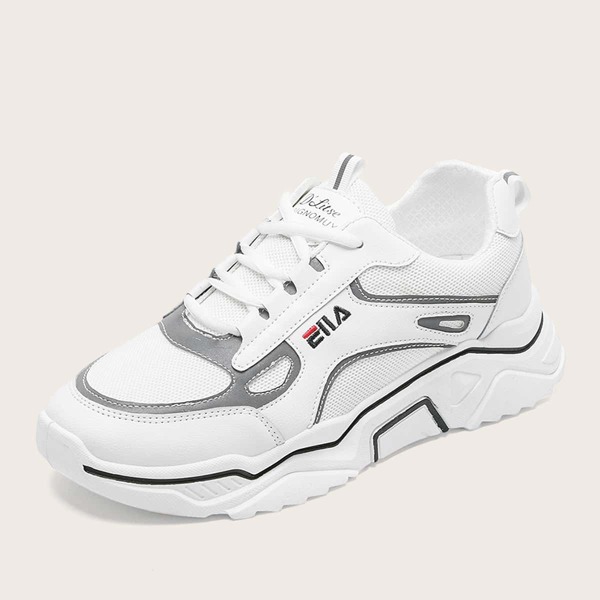 

Men Lace-up Front Mesh Panel Sneakers, White