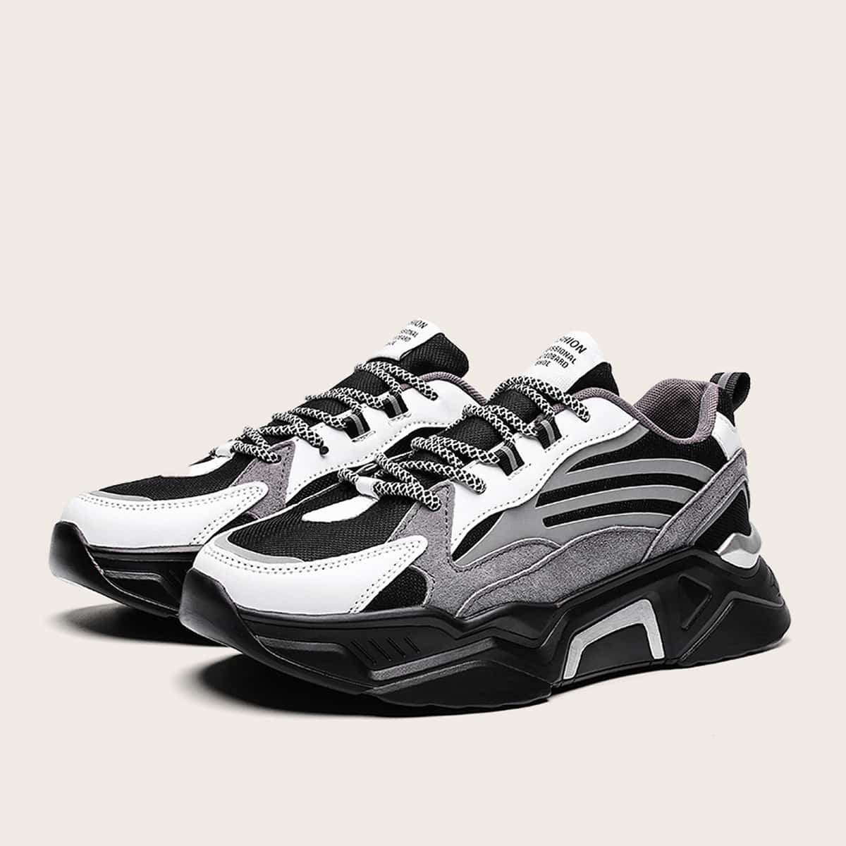 

Guys Lace-up Front Mesh Panel Chunky Sneakers, Multicolor