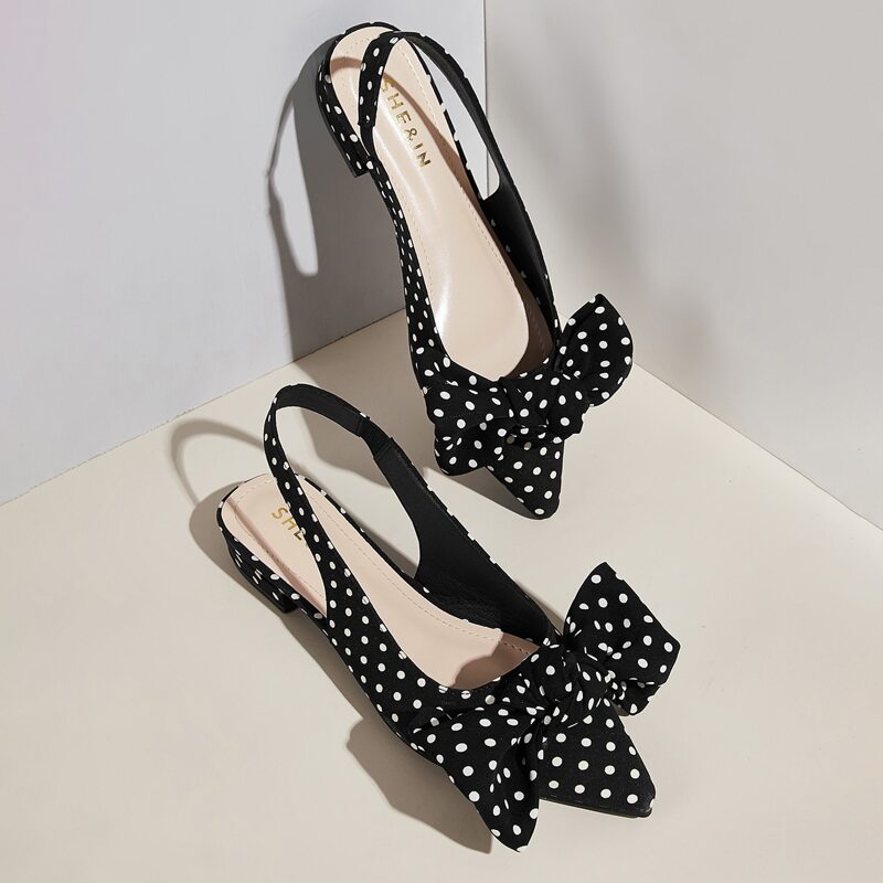 

Bow Decor Polka Dot Slingback Flats, Black