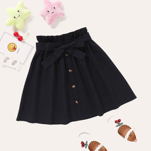 

Toddler Girls Paper Bag Waist Belted Skirt, Black