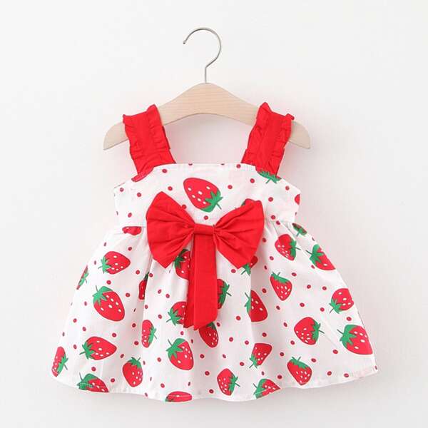 

Toddler Girls Strawberry Print Bow Front Cami Dress, Multicolor