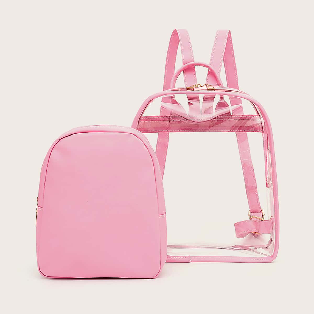 

2pcs Minimalist Clear Backpack Set, Pink