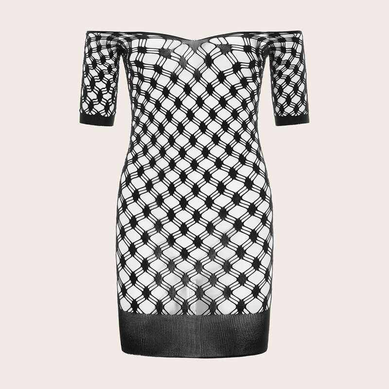 

Hollow Out Bardot Dress, Black