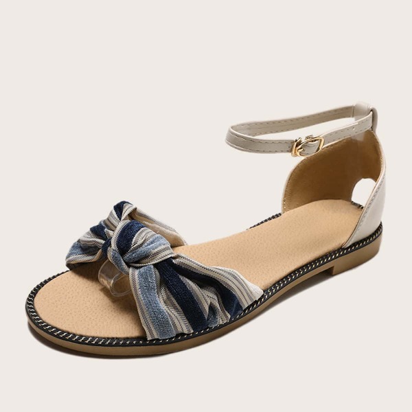 

Striped Knot Front Ankle Strap Sandals, Multicolor