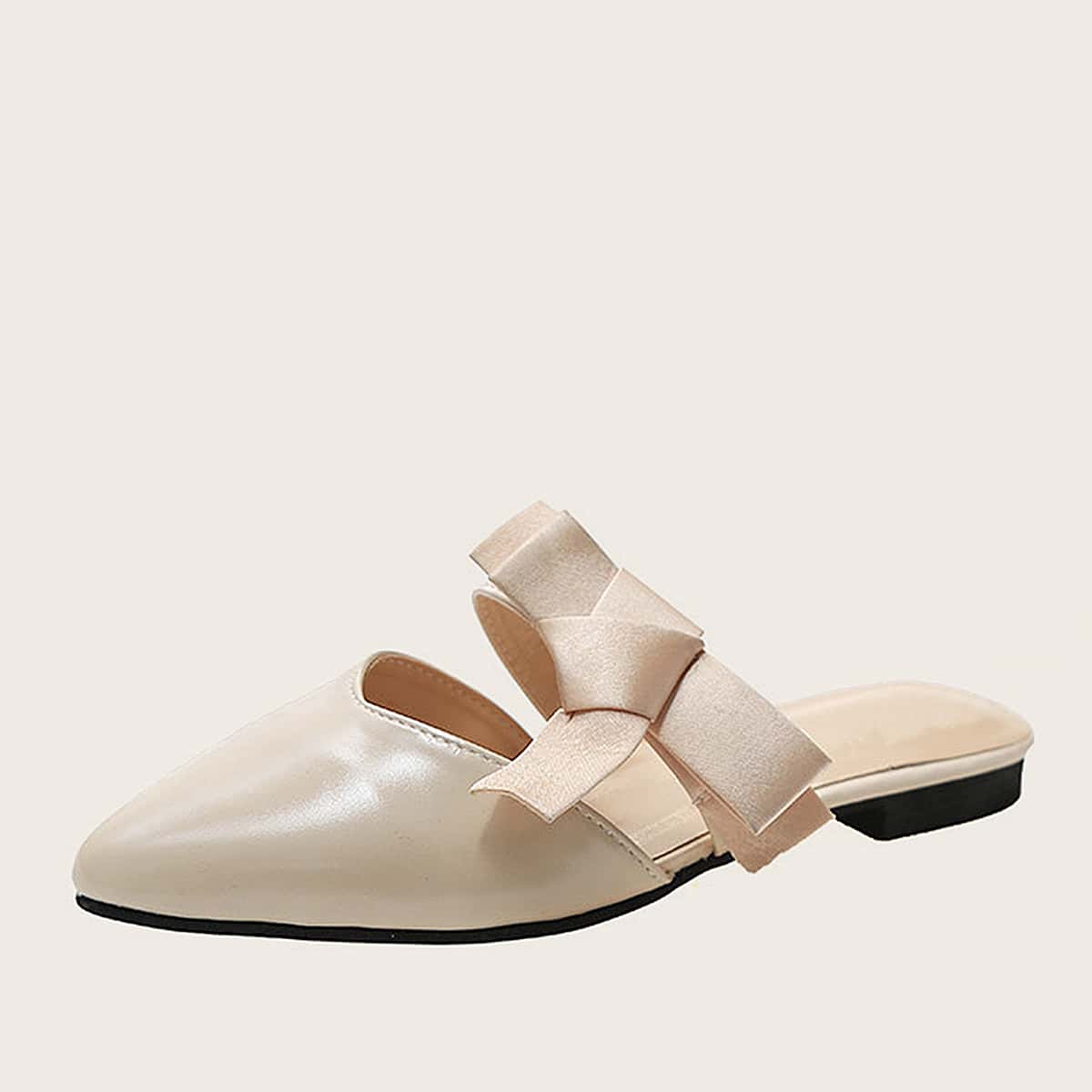 

Point Toe Bow Knot Decor Flat Mules, Beige
