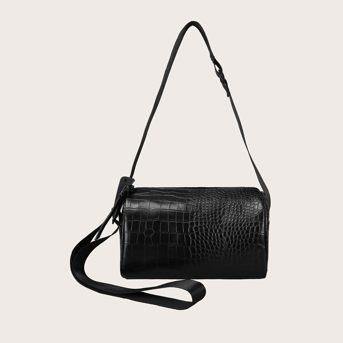 

Croc Embossed Cylindrical Crossbody Bag, Black
