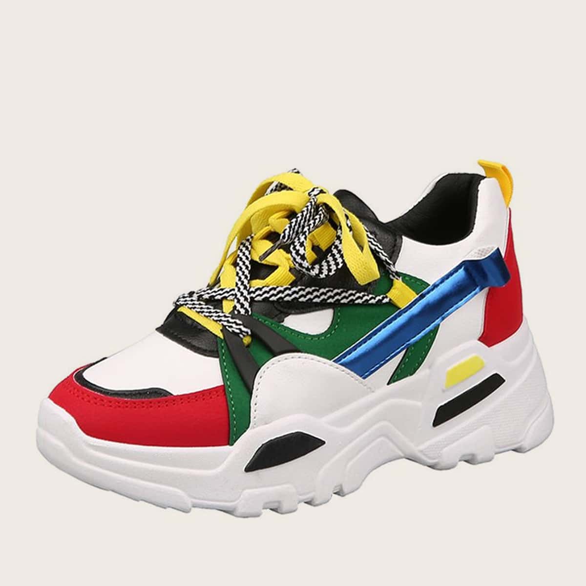 

Lace-up Front Color Block Chunky Sneakers, Multicolor