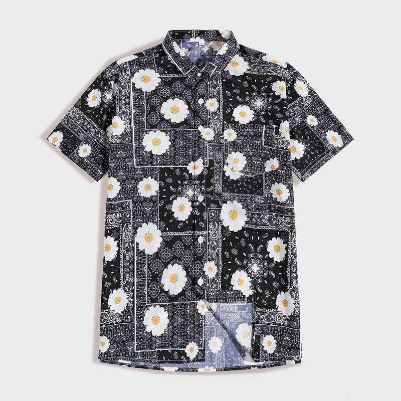 

Guys Patchwork & Floral Print Shirt, Multicolor