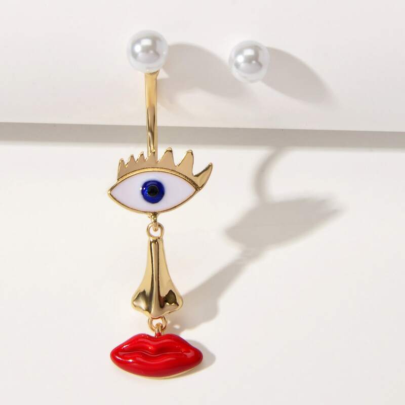 

1pair Asymmetric Eye & Lip Decor Earrings, Multicolor