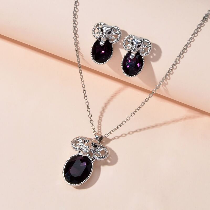 

3pcs Gemstone Engraved Sheep Head Charm Necklace & Earrings