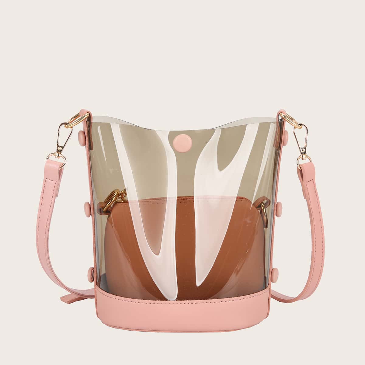 

2pcs Clear Bucket Bag With Pouch, Multicolor